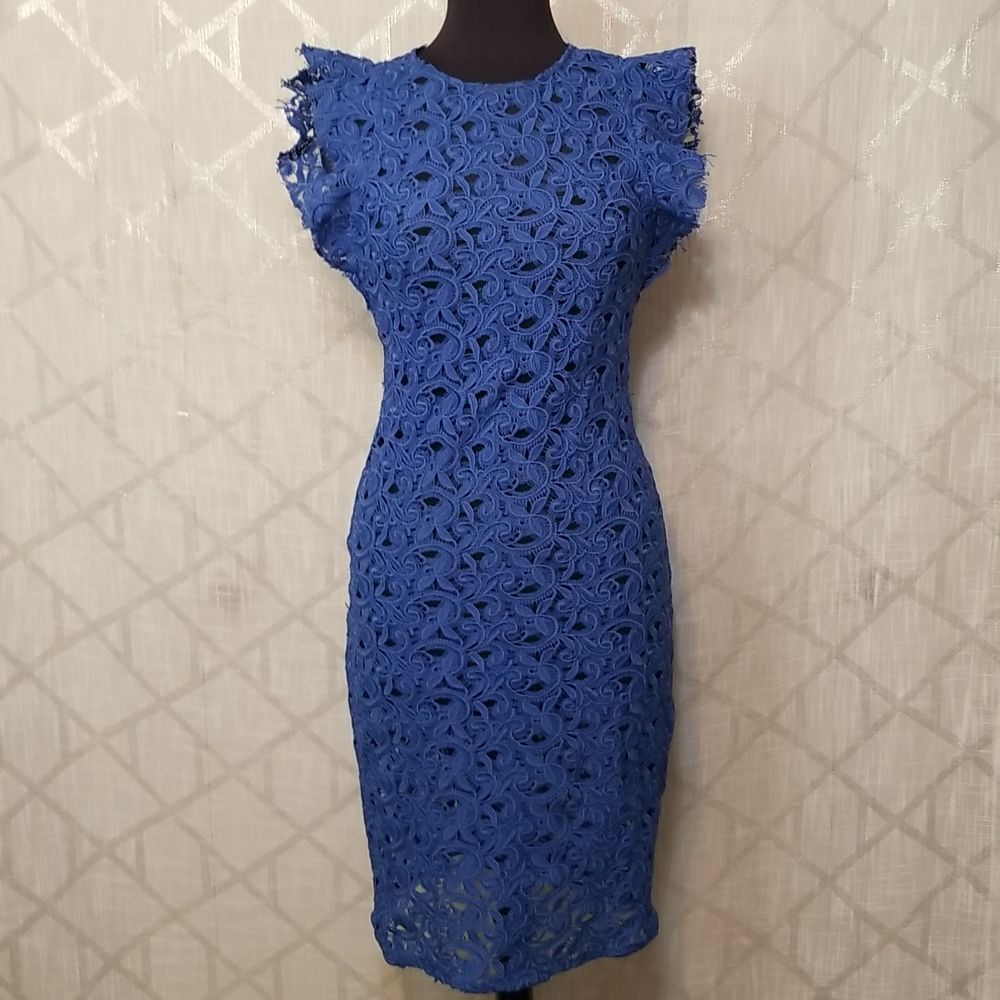 Zara Dress Womens Size Medium Blue Guipure Lace Sleeveless Open Back